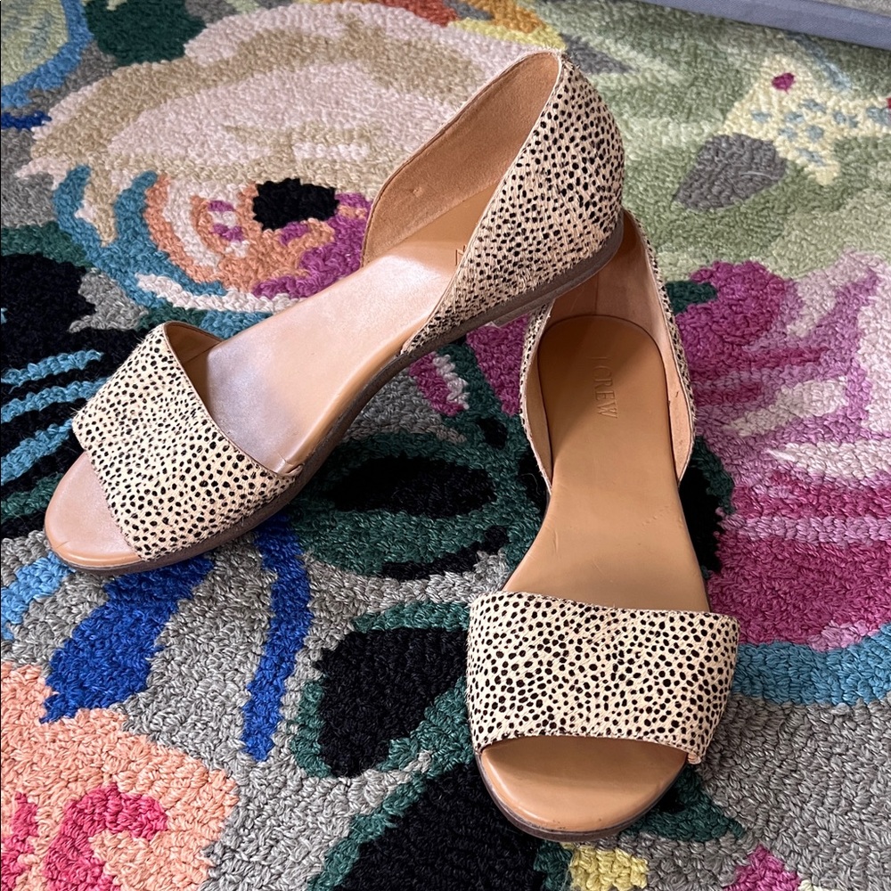 J Crew Morgan Leopard Print Calf Hair/Leather Flat Sandal- GUC size 9